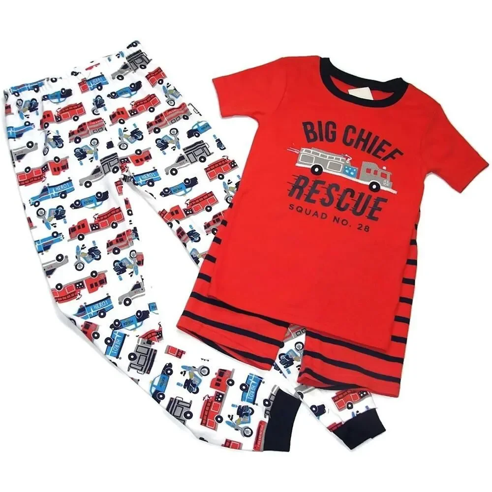 Fire Truck Chief Rescue Squad Police 3 Piece Pajama Set Pjs Toddler Boys 5 Sleep